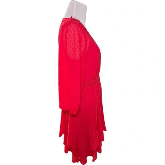 Anthropologie Red Pleated Tiered Sundress with Bishop Sleeves - Picture 4 of 10